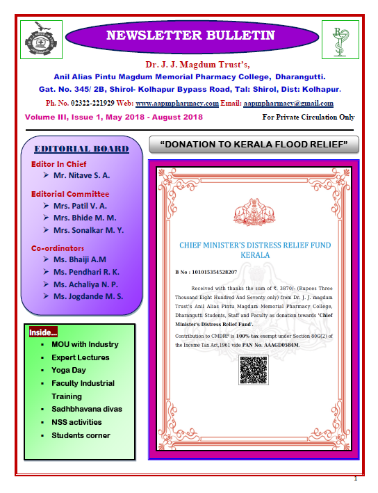 News Bulletin May-Aug 2018 VOL III ISSUE I